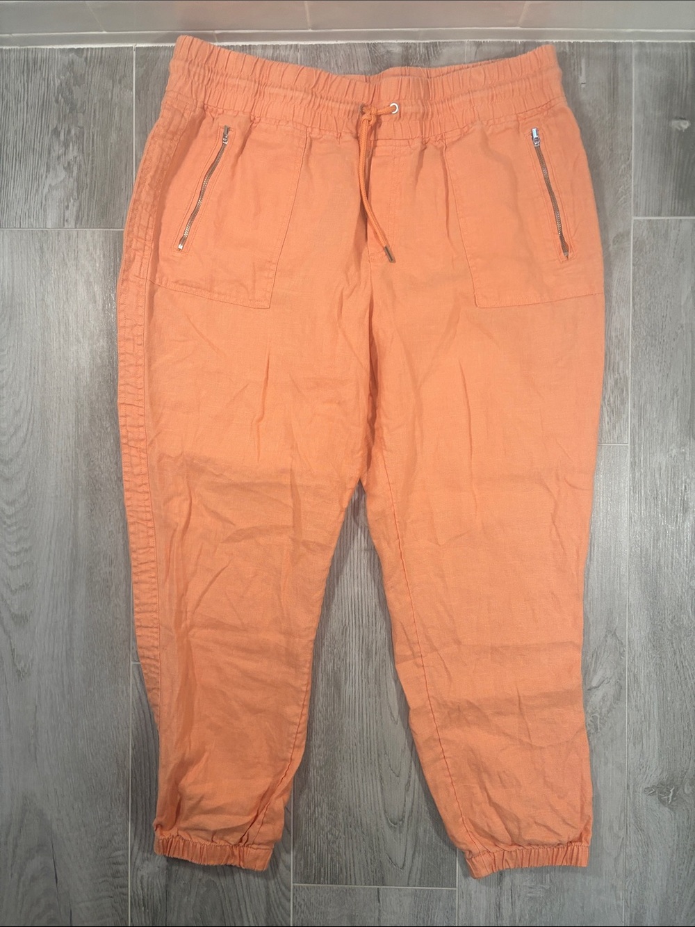 Athleta Orange 100% Linen Joggers Drawstring Pants Size 16